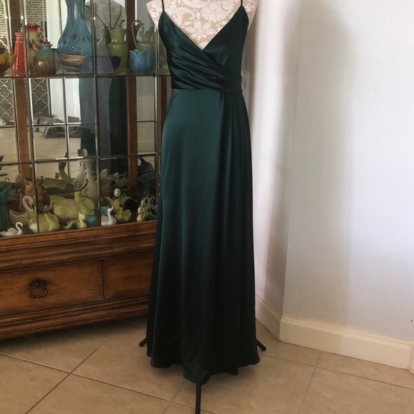 Jill Jill Stuart Wrap front Satin Slip Gown In Spruce - Picture 4 of 12